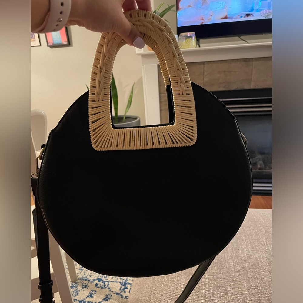 Anthropologie black leather bag with woven handles